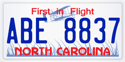 NC license plate ABE8837