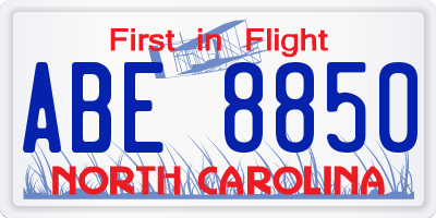 NC license plate ABE8850