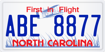NC license plate ABE8877