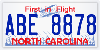NC license plate ABE8878