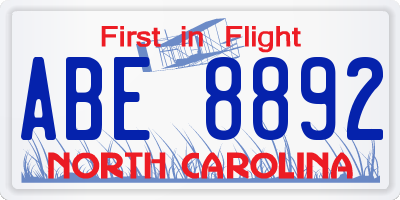 NC license plate ABE8892
