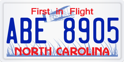 NC license plate ABE8905