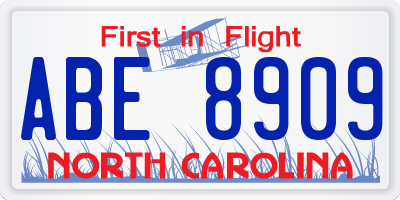 NC license plate ABE8909