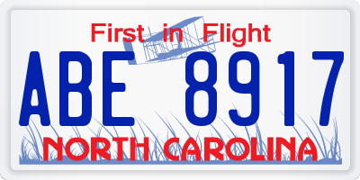 NC license plate ABE8917