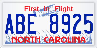 NC license plate ABE8925