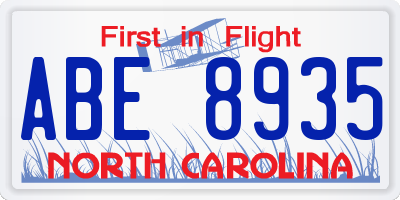 NC license plate ABE8935