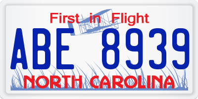 NC license plate ABE8939