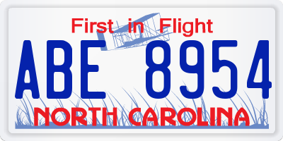 NC license plate ABE8954