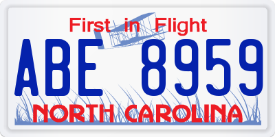 NC license plate ABE8959
