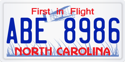 NC license plate ABE8986