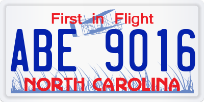 NC license plate ABE9016