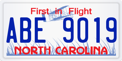 NC license plate ABE9019