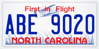 NC license plate ABE9020