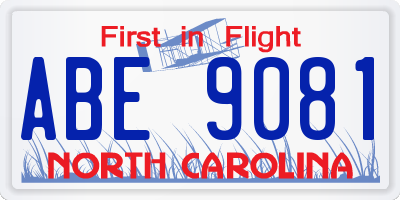 NC license plate ABE9081