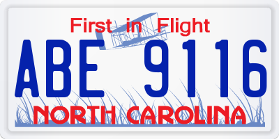 NC license plate ABE9116