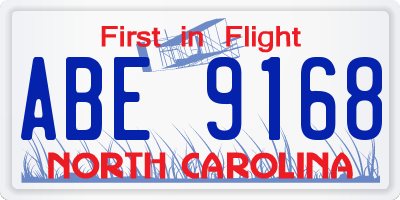 NC license plate ABE9168