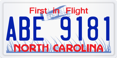 NC license plate ABE9181