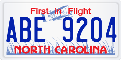 NC license plate ABE9204