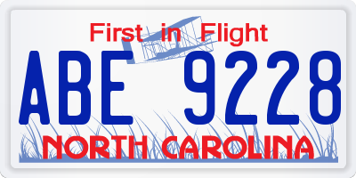 NC license plate ABE9228
