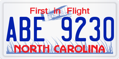 NC license plate ABE9230