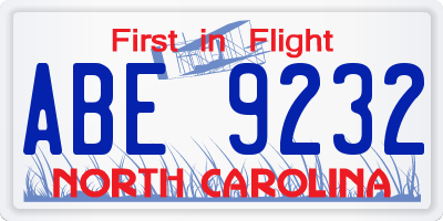 NC license plate ABE9232