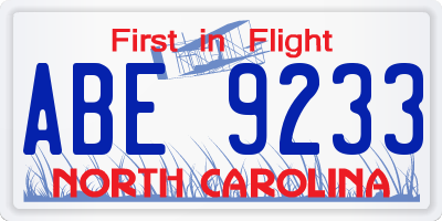 NC license plate ABE9233