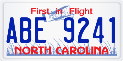 NC license plate ABE9241