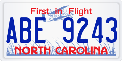 NC license plate ABE9243