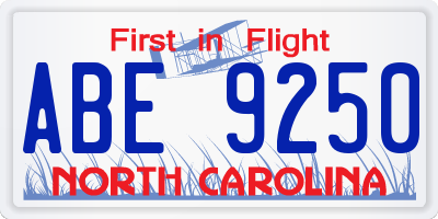 NC license plate ABE9250