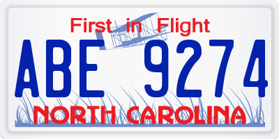 NC license plate ABE9274