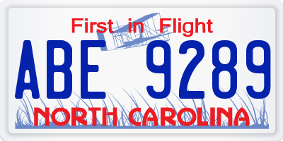 NC license plate ABE9289