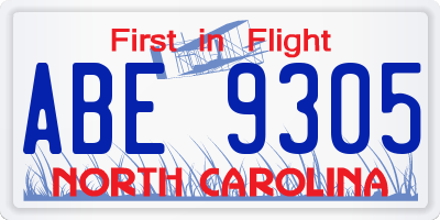 NC license plate ABE9305