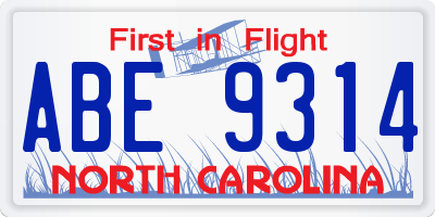 NC license plate ABE9314