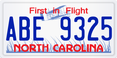NC license plate ABE9325