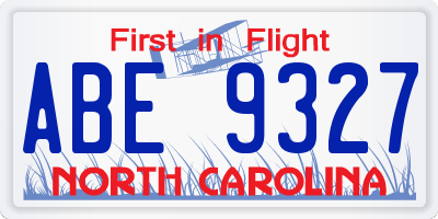 NC license plate ABE9327