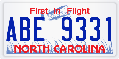 NC license plate ABE9331