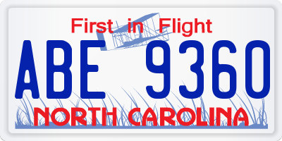 NC license plate ABE9360