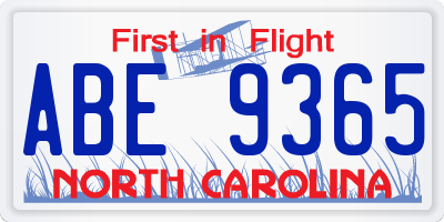 NC license plate ABE9365