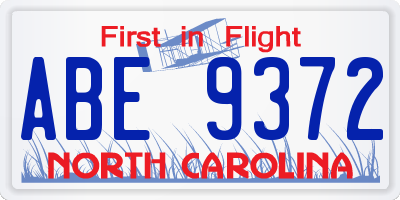 NC license plate ABE9372