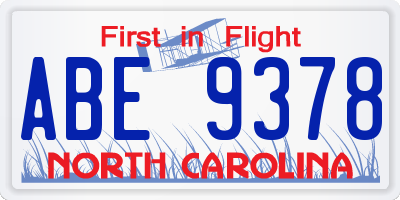 NC license plate ABE9378