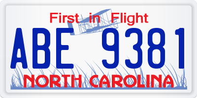 NC license plate ABE9381