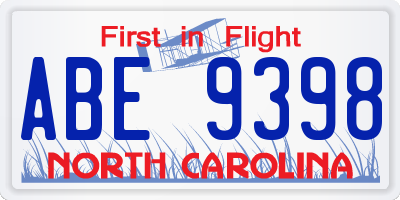 NC license plate ABE9398