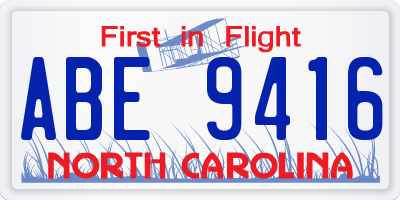 NC license plate ABE9416