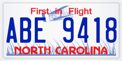 NC license plate ABE9418