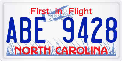 NC license plate ABE9428