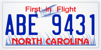 NC license plate ABE9431