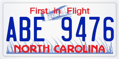 NC license plate ABE9476