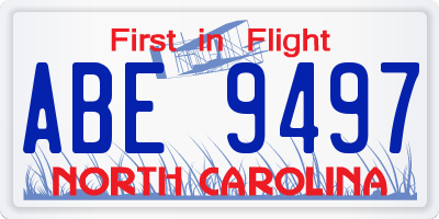 NC license plate ABE9497