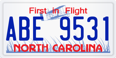 NC license plate ABE9531