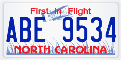 NC license plate ABE9534
